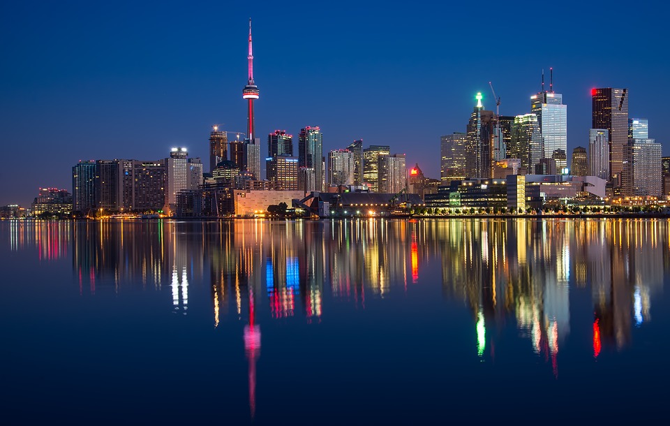 Bâtiments, Tour Cn, Canada, Coloré, Nuit, L'Ontario